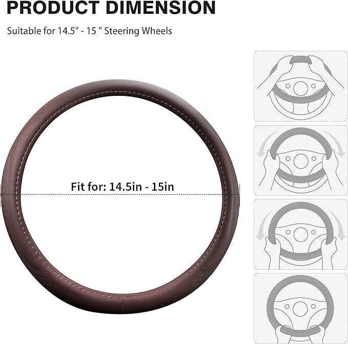 【2025 Model】 Breathable Soft Leather Car Steering Wheel Cover for Men Women, Non-Slip, Comfortable,Universal 15 inches Steering Wheels, Brown