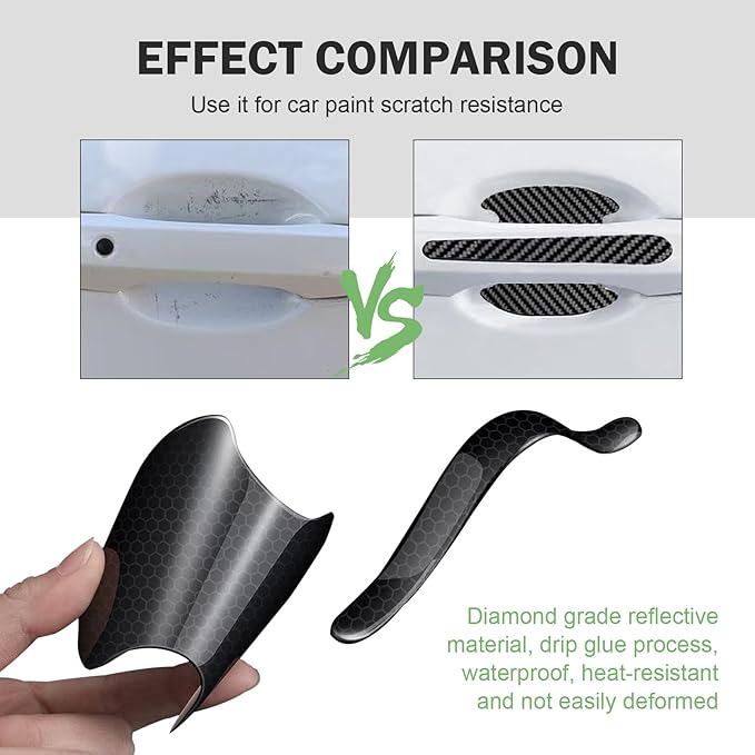 8 PCS Car Door Bowl and Handle Scratch Protectors, Anti-collsion Carbon Fiber Paint Protection Film, Sporty Decorative Sticker, Self-Adhesive Waterproof Exterior Strip (Carbon Fiber Black)