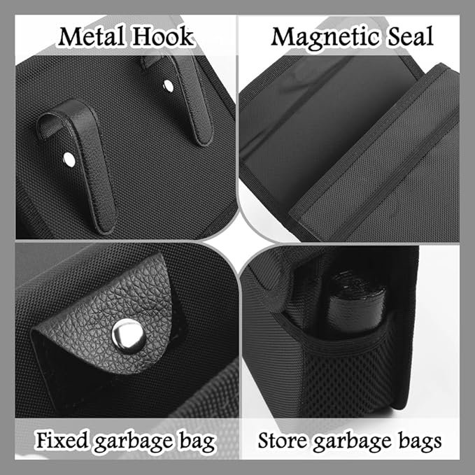 Upgraded Magnetic Car Trash Can with Lid,Mini Hanging Car Trash Bin with Mesh Pocket & 30PCS Garbage Bag,Collapsible Cars Garbage Can as Cars Storage Organizer for Most Auto
