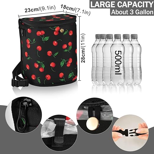 Cherry Black Car Trash Can Watercolor Fruit Leaves Car Garbage Bag with Lid Hanging Waterproof Leak Proof Vehicle Storage Bin