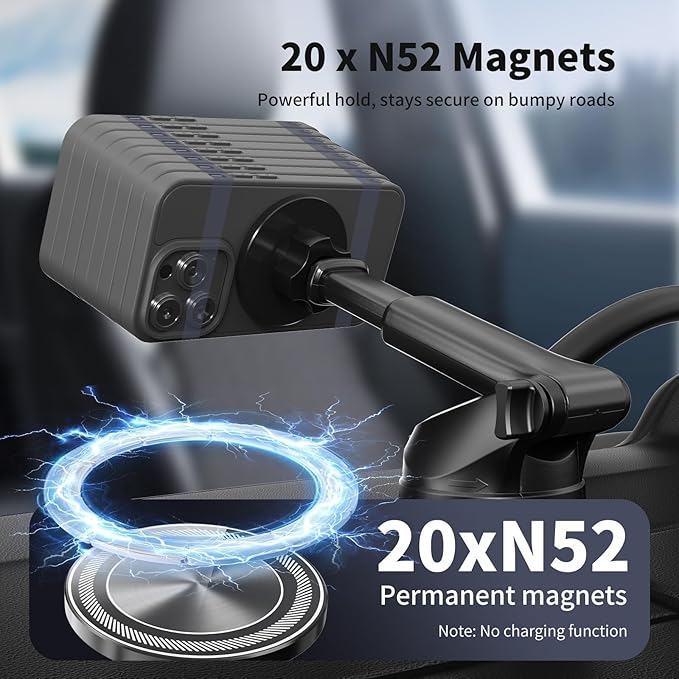 Upgraded Magnetic Phone Holder for Car, 360° Adjustable Car Phone Mount, 3-in-1 for Magsafe Car Mount - Dashboard Windshield & Vent Mount with Strong Suction, Car Phone Holder for iPhone12-17 Series