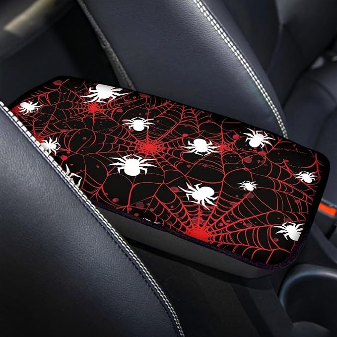 Mintutlipy Halloween Red Spider Web Print Car Armrest Cushion Cover Car Interior Accessories Car Center Console Pad Universal Fit Center Console Protector