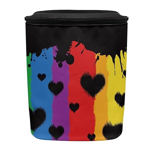 Rainbow Stripes Love Hearts Auto Car Trash Can Rainbow Flag LGBTQ Car Garbage Bag with Lid Washable Leak Proof Car Trash Bin Hanging for Women Men
