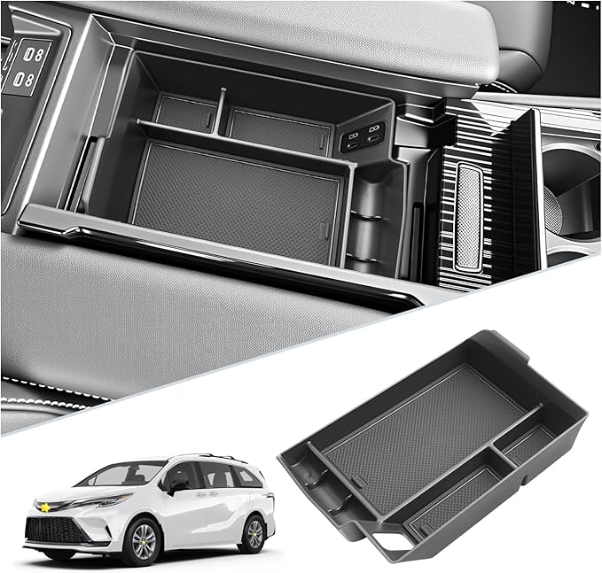 SKTU for 2025 2026 Toyota Sienna Accessories Center Console Organizer for 2021-2026 Toyota Sienna Console Tray 2026 Sienna ABS Console Organizer with Coin Holder (Not Fit Models with Refrigerator)