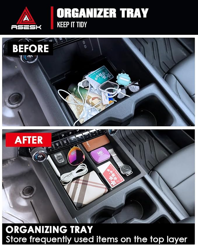 ASZSK for 2024-2026 Chevy Silverado EV (WT/RST/LT) Storage Box Console Organizer ABS Materials Smooth Sliding Center Console Organizer Tray Tray