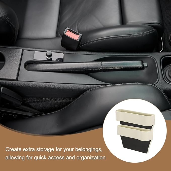 HARFINGTON Car Seat Gap Filler Organizer 10.2 x 6.5 x 2.4 Inch ABS Universal Car Organizer Storage Box Between Seat and Console (Left) with Cup Holders for Phone Sunglasses Keys, Beige