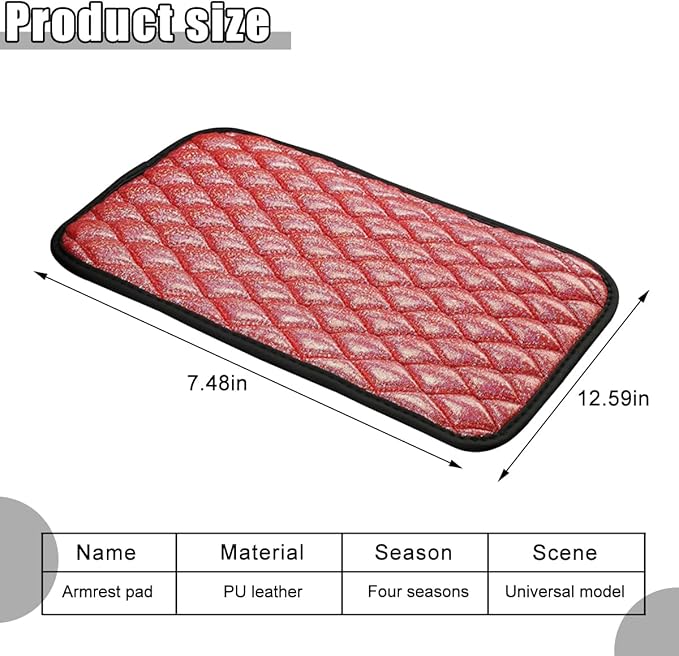 Car Center Console Cover, Soft Comfortable Vehicle Armrest Seat Box Cover Cushion, Wear Resistant Auto Armrest Storage Box Decoration Protector Pad, Universal for Truck SUV Sedan (Red)