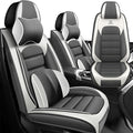 Iceleather Car Seat Covers for Ford Edge 2007-2025,Waterproof Soft Breathable PU Leather Seat Cover with Storage Pockets(Gray&White,Front Set)