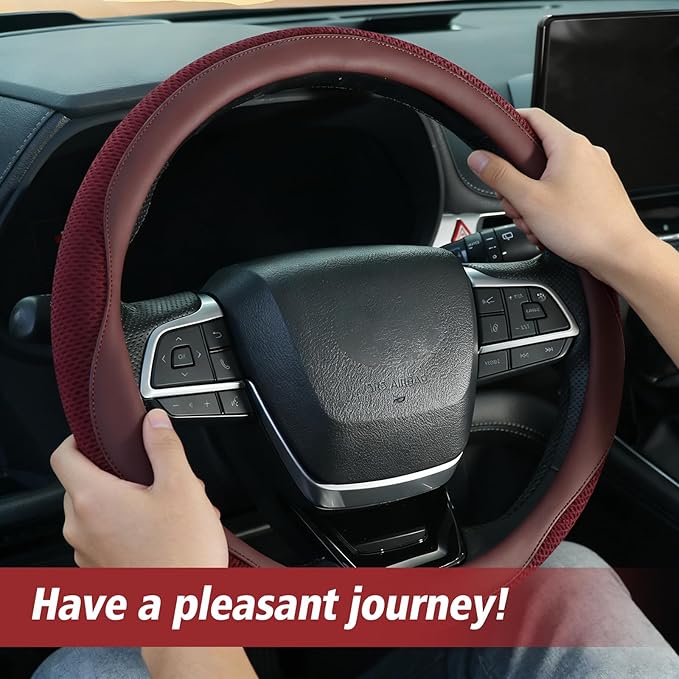 ZHOL Steering Wheel Cover,Premium Microfiber Leather,Non-Slip Breathable and Sweat-Resistant,Universal 15 Inch Steering Wheel Cover for Men and Women(Red)