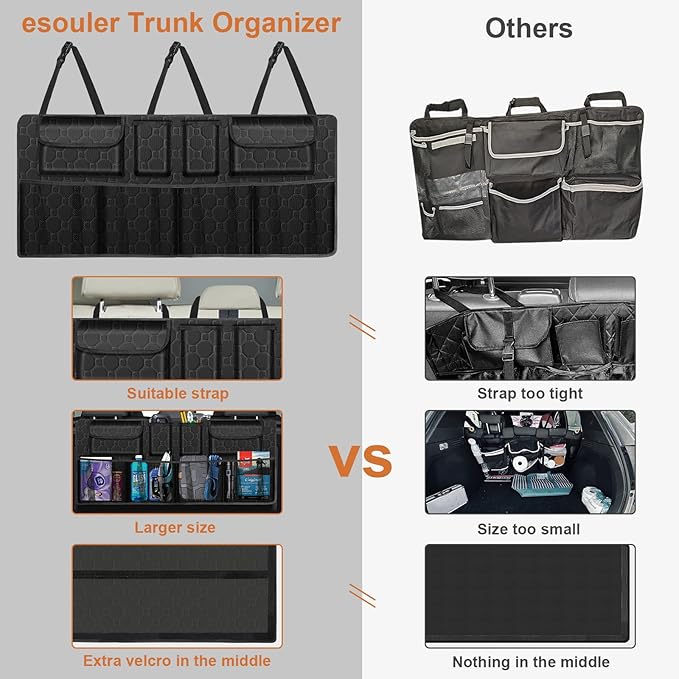 Car Trunk Organizer, Super Capacity Backseat Car Organizer for SUV/Truck/MPV(42"*18"), Hanging Car Storage Organizer with 8 Pocekts, Car Accessories for Women and Men- Black