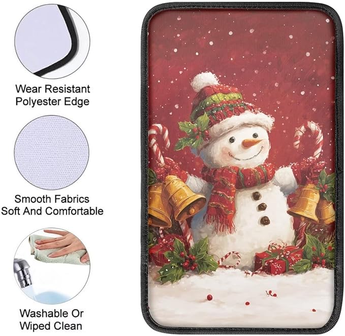 Cute Christmas Snowman Arm Rest Cover Car Center Console Cover Easy to Install Car Decor Accessories Auto Armrest Console Cover for Most Vehicle, SUV, Truck, Cars