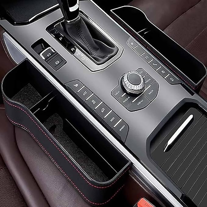 Leather Multifunctional Car Seat Organizer, Cars Seat-Gap Filler with Cup Holder, Multipurpose Backseat Car Seats Organizer Front Seats, Auto Storage Bag for Cars Console Side (Beige,Left+Right seat)