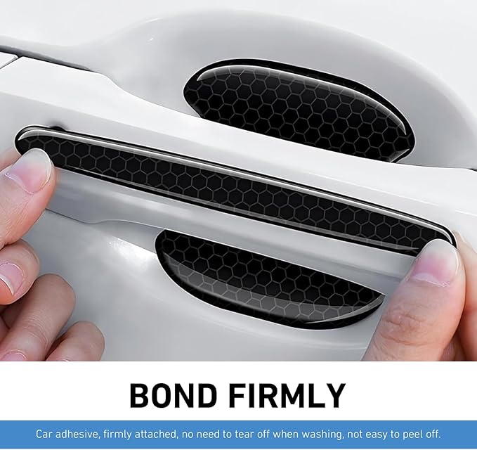 8PCS Car Door Handle Protectors, Anti-Scratch Anti-Bumping Car Doors Handle Bowl Sticker, Reflective Auto Door Handles Paint Protective Film, Universal Protection Guard for Most Cars (Black)