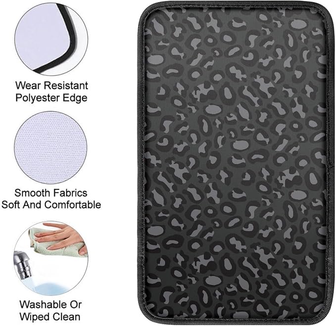 Black Leopard Print Car Center Console Cover,Auto Arm Rest Cover for Women,Universal Black Cheetah Car Accessories