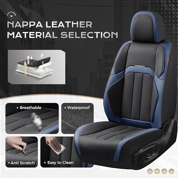 Coverado Car Seat Cover, Cover for Cars Full Seat, Premium Leather, Universal Fit Waterproof Seat Protectors, Car Seat Cushion Non-Slip for Most Cars-BlackBlue