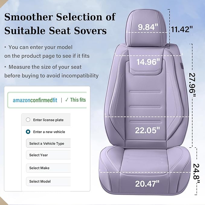Coverado Car Seat Covers Full Set, Seat Covers for Cars, Car Seat Protector Waterproof, Leather Cushion, Universal Car Interior Covers Seat Protectors for Most Cars Purple