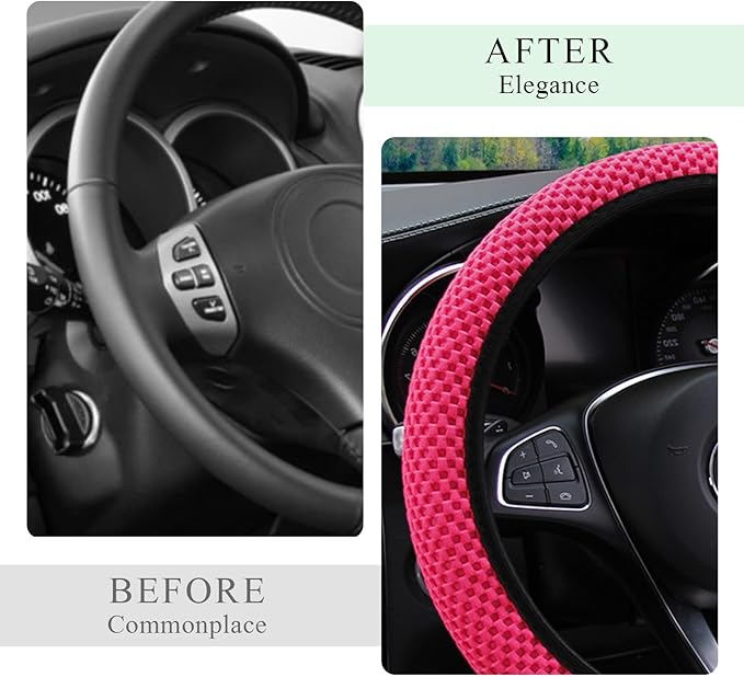 Elastic Steering Wheel Cover, 15"×15" Comfy Breathable Stretch Steering Wheel Protector, Ice-Silk Cloth Polyester Steering Wheel Cover for Men Women, Car Accessories (Rose Red)