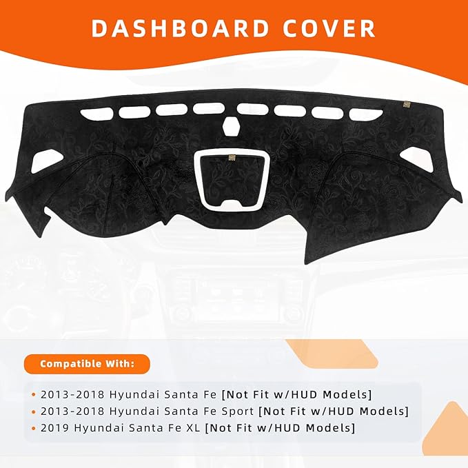 KEYOOG Dashboard Cover Dash Mat Fit for Hy-undai 2018-2013 Santa Fe,Santa Fe Sport (Without HUD Models),Car Dash Board Mat Anti-Glare Carpet,Non-Slip Pad Sunshield Protector (Flannel)
