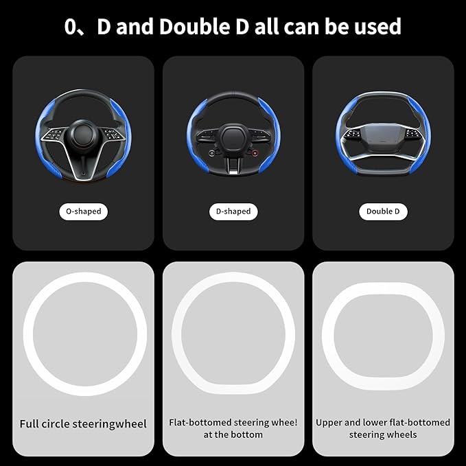 LevChall Carbon Fiber Steering Wheel Cover, 2-Piece Set Anti-Skid Comfortable Grip Segmented Butterfly Design, Easy Snap-On Installation Universal Fit 99% Cars, Blue