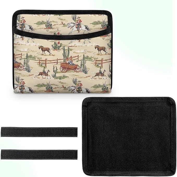 Renewold Car Side Pocket Organizer, Cowboy Cactus Print, Auto Front Rear Seat Storage Bag for Cell Phone Sunglasses Coins, Document Holder Tray Pouch for Vehicle Seat, Women Men Car Accessories