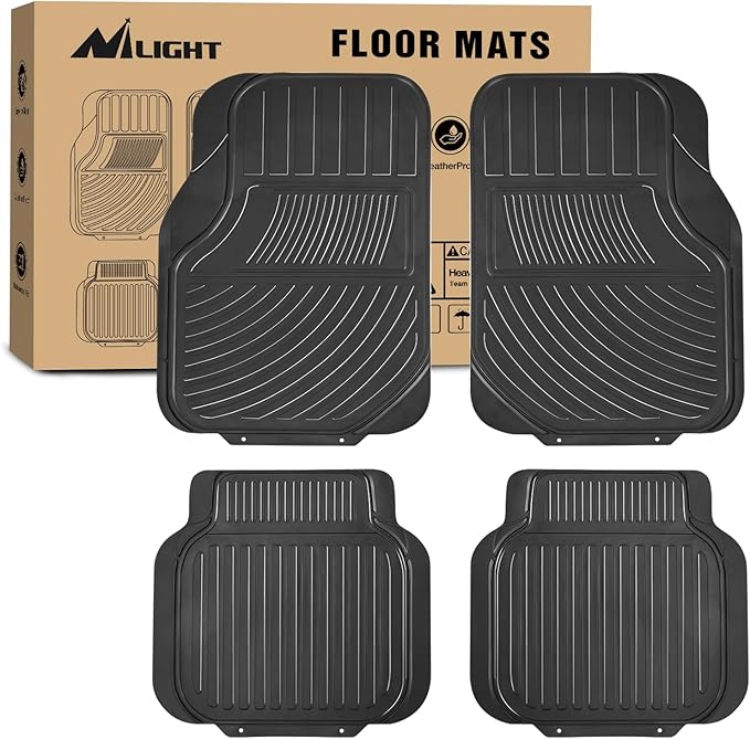 Nilight Rubber Floor Mats for Cars Trucks SUVs, Universal Trim to fit for Most Vehicles, All Weather Protection Heavy Duty Floor Liners, Pack of 4