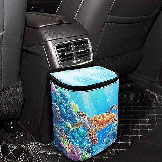 Blue Sea Turtle Car Trash Can Easy Installation Multipurpose Trash Bin for Cars Leak Proof Car Trash Bag Hanging Removable Automotive Accessories Universal Fit for Most Cars,SUV,Sedans