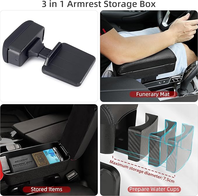 Rupse Car armrest Storage Box,Car Center Console armrest Box with Cup Holder,Forearm Wrist Support Adjustable Armrest for Most Car Models