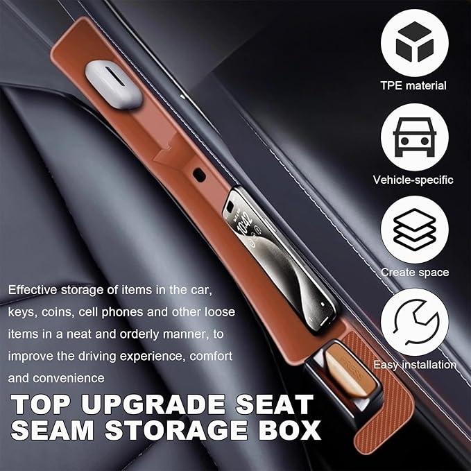 2PCS Car Seat Gap Filler, Automotive Seat Organizer Fill The Gap Between Seat and Console, Universal Car Gap Seat Storage for Phone Wallets and Keys, Car Accessories (Brown)