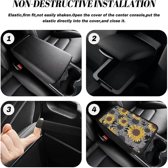 Dreaweet Sunflower Print Center Console Armrest Cover with Side Pockets Universal Armrest Cover for Car Truck SUV Van,Soft Non-Slip Car Arm Rest Cover Pad