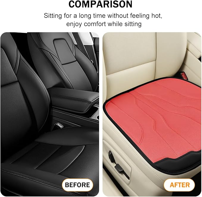 Car Seat Cushion Pad, Comfortable Foam Non-Slip Vehicle Front Seat Bottom Protector for Back Pain Relief, Breathable Automotive Chair Covers, Universal for SUV RV Truck (Red)
