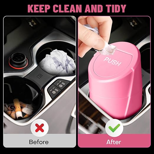 SGLRT Car Trash Can Bin with Lid - Car Garbage Can Cup Holder - Rose Red Mini Leakproof Vehicle Trash Garbage Can Bin with 20pcs Trash Bags-Car Organizers and Storage for Front Back Seat Accessories