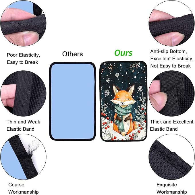 JANENFNA Car Armrest Cover Pads Universal Fashion Cute Auto Center Console Armrest Cover Pad with 2PCS Car Coasters Soft Waterproof Car Armrest Seat Protector for Women,Winter Fox