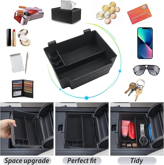 SKTU for 2022-2024 Acura RDX Center Console Organizer 2023-2024 RDX TC1/2 Insert ABS Black Materials Tray Armrest 2023 2024 RDX Accessories Console Tray with Coin Holder