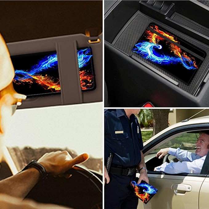 RAUEDWDJS Car Registration and Insurance Holder,Leather Vehicle Glove Box Organizer Wallet Case for Driver's License,ID Key Information Cards-Luminous Love