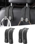 2 Pcs Car Hooks for Headrest, Adjustable Vehicle Seat Back Car Organizers and Storage Accessories, Universal Fit Double Metal Leather Purse Holder for Car (Grey)