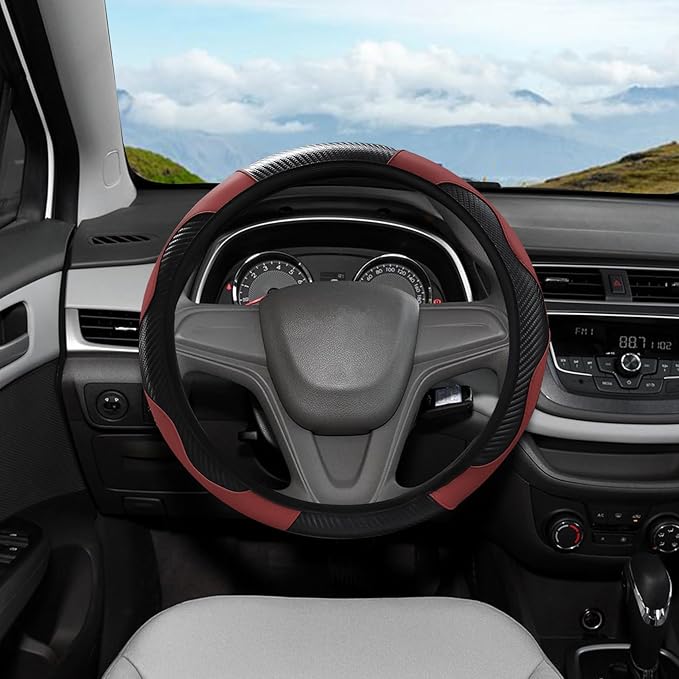 Car Steering Wheel Cover, 15 Inch Carbon Steering Wheel Cover, Breathable Anti-Slip Steering Wheels Accessories for Men Women, Car Interior Accessories for Most Cars