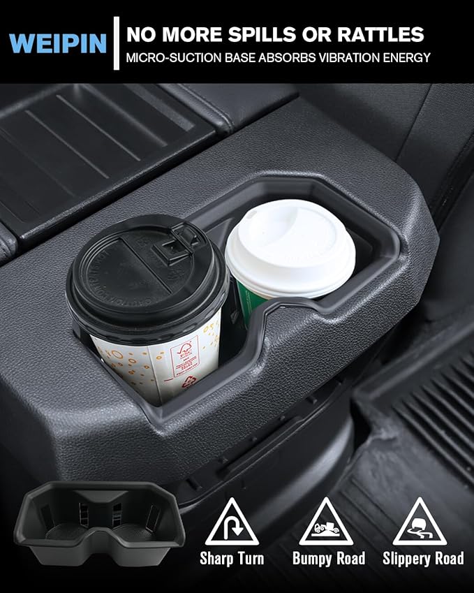 WEIPIN for 4PCS Center Console Cup Holder Insert - Center Console&Armrest&Third Row TPE Materials Compatible with 2023-2026 Sequoia(SR/Limited/Platinum/TRD Pro/1794 Edition/Capstone)