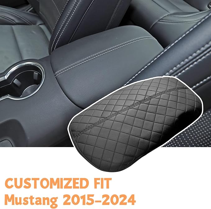 Center Console Cover Compatible with Ford Mustang Ecoboost/GT/Premium/Convertible/Coupe Hardtop 2015-2024 Leather Armrest Box Cushion Cover Middle Console Pad