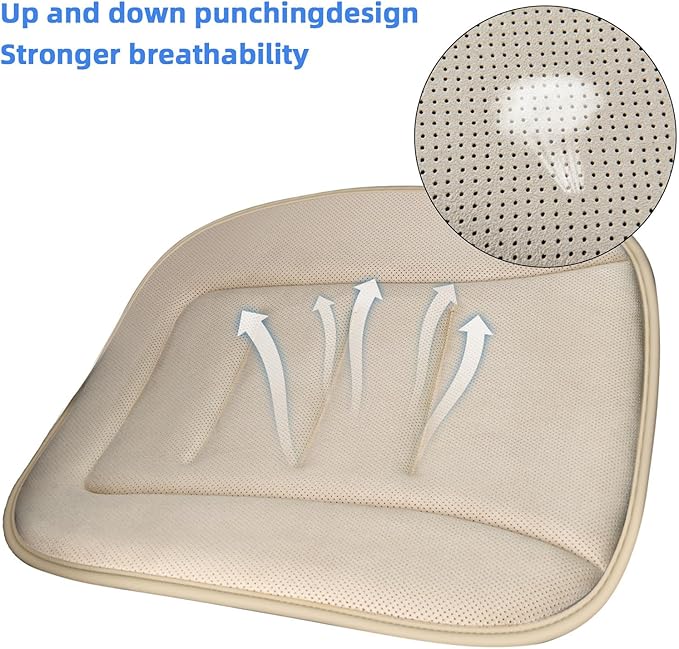 KAYI Car Seat Cushion, Memory Foam Car Seat Cushion, Anti Slip Rubber Bottom Car Seat Cushions for Driving, Suitable for Car and Office Chairs (Cream)