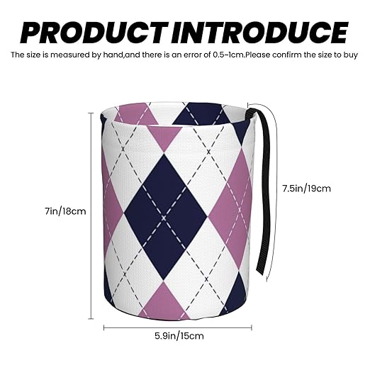 Purple White Argyle Car Trash Can Garbage Cans Foldable,Cute Hanging Car Organizer and Storage Bag Leak Proof, Auto Back Seat Trash Bin Universal for Truck, SUV, Outdoor Travel