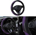 Car Steering Wheel Cover, 15 inch Carbon Fiber Microfiber PU Leather Elastic Steering Wheel Protector for Men Women, Anti-Slip Breathable Car Interior Accessories for Most Cars (Purple)