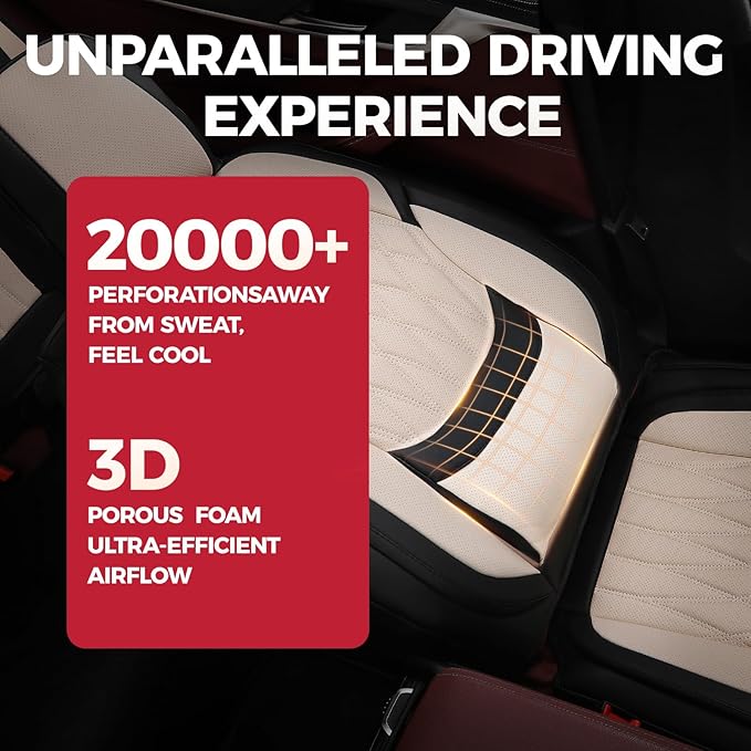 FREESOO Front Car Seat Covers - Luxury Breathable Waterproof Faux Leather Car Seat Cushion Protectors with Lumbar Support, Universal Fit for Most 5 Seats Vehicles Sedans Hatchbacks Trucks, Black Beige