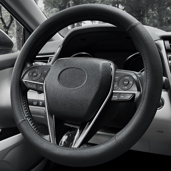 Mihecor Steering Wheel Cover Standard Size 14.5-15 inch, Non-Slip Car Wheel Cover Protector, Breathable Microfiber Leather, Black