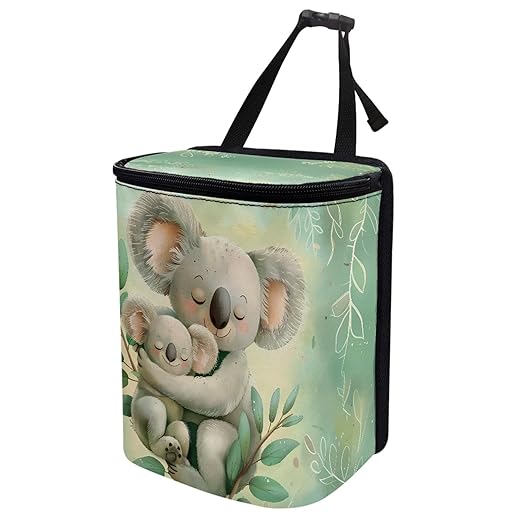 Cute Koala Mother-and-Baby Car Trash Can with Zipper & Hanging Design Suitable for Backseat and Behind Center Console
