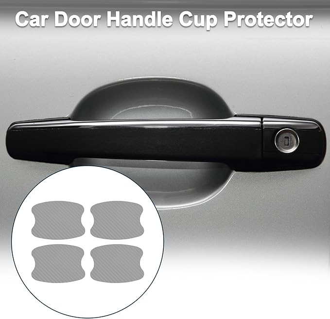 Car Magnet Car Door Handle Scratch Protector 73x95mm Anti-Scratches| Door Handle Protective Film Carbon Fiber Silver Tone 4 Pcs