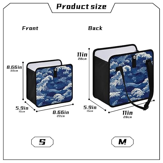 Car Trash Can Organizer Bin with Adjustable Strap for Back Front Seat Console Waterproof Leakproof Collapsible Portable 8.66 Inch Blue Ocean Waves