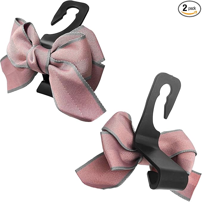 2 PCS Car Seat Headrest Hook, Cute Bow Knot Auto Seatback Hanger Storage Organizer, Vehicle Back Seat Hanging Hooks for Purse Coat Umbrella, Interior Decor Car Accessories (Pink)