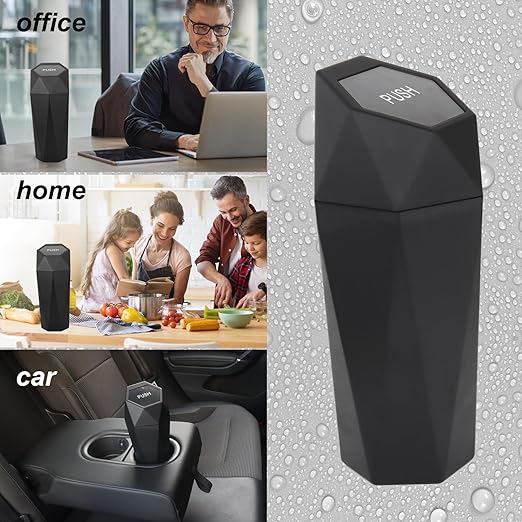 LoyaGour Car Trash Can Bin,Small Garbage Can with Lid,Automotive Cup Holder Mini Cars Trashcan,Portable Cars Door Trash Cans,Car Accessories Interior Essentials Gadgets Dustbin (2Pcs, Black)
