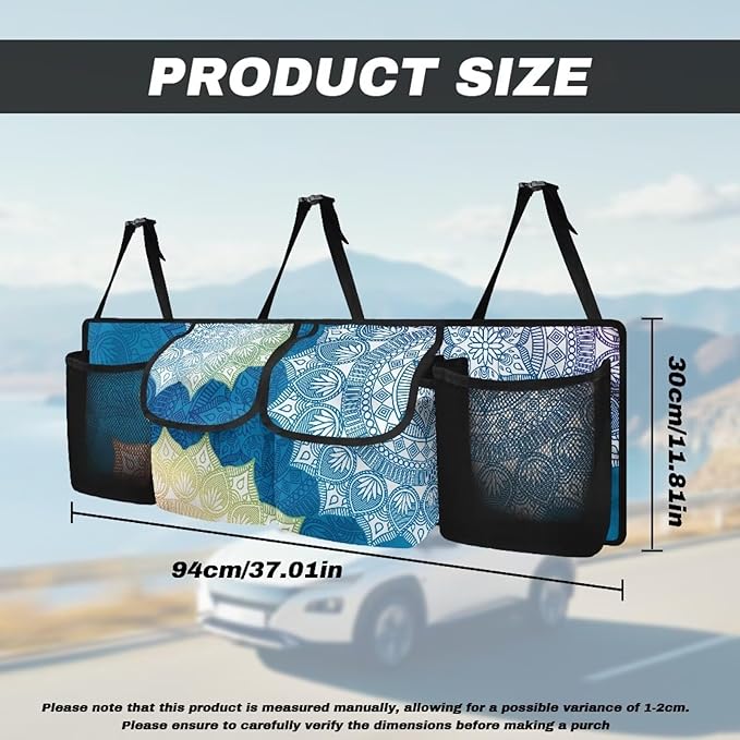 Mandala Car Trunk Organizer,Super Capacity Car Organizer SUV, Equipped with Robust Elastic Net, Hanging Car Storage Organizer with Lids, Space Saving Expert