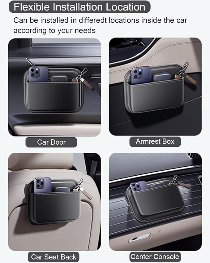 ZQLYCSK Driver's Car Storage Bag, Small Car Side Pocket Organizer for Car Seats, Doors and Consoles, PU Leather (Black)